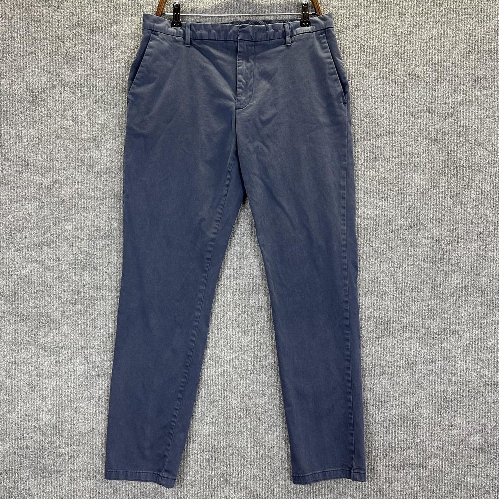 DKNY Pants Mens 34x32 Blue Slim Fit Stretch Chino Flat Front Casual Tapered Leg
